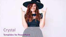  Presentation with rock music - Beautiful PPT theme featuring young-beautiful-woman-wearing-witch backdrop and a sky blue colored foreground
