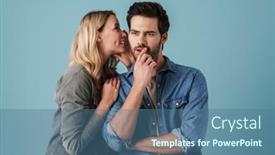  Presentation with secret - Cool new theme with young-beautiful-woman-whispering-secret backdrop and a ocean colored foreground