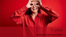  Presentation with blue eyes technology eye scan - Amazing presentation design having young-beautiful-woman-with-blue backdrop and a crimson colored foreground