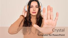 Presentation with blue music - Presentation theme with young-beautiful-woman-with-blue background and a coral colored foreground