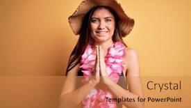  Presentation with hawaiian - Colorful slide set enhanced with young-beautiful-woman-with-blue backdrop and a coral colored foreground