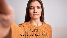  Presentation with blue eyes - Colorful slide set enhanced with young-beautiful-woman-with-blue backdrop and a coral colored foreground