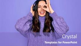  Presentation with blue music - Audience pleasing theme consisting of young-beautiful-woman-with-blue backdrop and a violet colored foreground