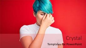  Presentation with stress - Audience pleasing PPT theme consisting of young-beautiful-woman-with-blue backdrop and a red colored foreground