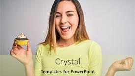  Presentation with cupcake - Slide deck having young-beautiful-woman-with-blue background and a blonde colored foreground