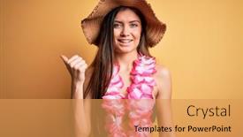  Presentation with hawaiian - Colorful theme enhanced with young-beautiful-woman-with-blue backdrop and a yellow colored foreground