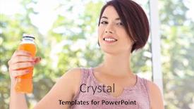  Presentation with orange juice - Presentation theme enhanced with young-beautiful-woman-with-bottle background and a coral colored foreground