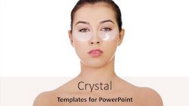  Presentation with collagen - Beautiful slides featuring young beautiful woman with collagen eye lift mask isolated on white backdrop and a lemonade colored foreground