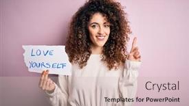  Presentation with love yourself - Beautiful presentation theme featuring young-beautiful-woman-with-curly backdrop and a soft green colored foreground