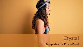  Presentation with curly hair - PPT theme featuring young-beautiful-woman-with-curly background and a gold colored foreground