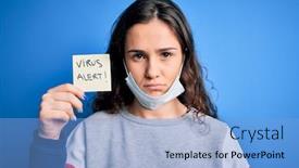  Presentation with alert - Cool new PPT theme with young-beautiful-woman-with-curly backdrop and a light blue colored foreground