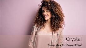  Presentation with curly hair - Cool new theme with young-beautiful-woman-with-curly backdrop and a coral colored foreground
