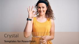  Presentation with curly hair - Slides enhanced with young-beautiful-woman-with-curly background and a coral colored foreground