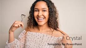  Presentation with curly hair - Cool new slides with young-beautiful-woman-with-curly backdrop and a lemonade colored foreground