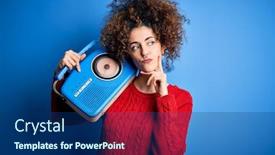  Presentation with vintage radio - PPT layouts with young-beautiful-woman-with-curly background and a ocean colored foreground