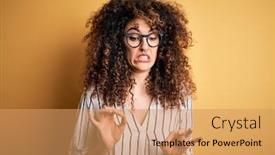  Presentation with curly hair - PPT theme having young-beautiful-woman-with-curly background and a coral colored foreground