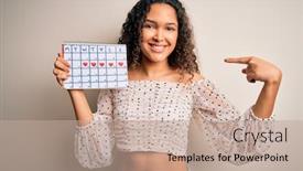  Presentation with curly hair - PPT theme enhanced with young-beautiful-woman-with-curly background and a coral colored foreground