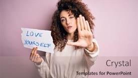  Presentation with curly hair - Presentation design with young-beautiful-woman-with-curly background and a coral colored foreground