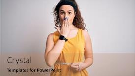 Presentation with curly hair - PPT theme enhanced with young-beautiful-woman-with-curly background and a coral colored foreground