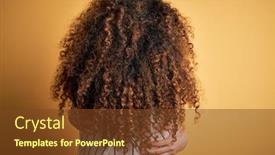  Presentation with curly hair - PPT theme enhanced with young-beautiful-woman-with-curly background and a tawny brown colored foreground