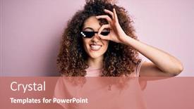  Presentation with curly hair - Presentation design featuring young-beautiful-woman-with-curly background and a coral colored foreground