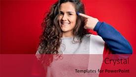  Presentation with curly hair - PPT layouts consisting of young-beautiful-woman-with-curly background and a crimson colored foreground