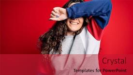  Presentation with real woman hair texture human - Colorful PPT layouts enhanced with young-beautiful-woman-with-curly backdrop and a crimson colored foreground