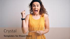  Presentation with curly hair - PPT layouts enhanced with young-beautiful-woman-with-curly background and a coral colored foreground