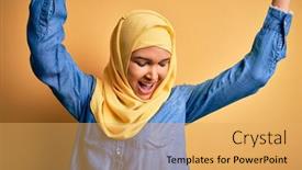  Presentation with music traditional - PPT theme enhanced with young-beautiful-woman-with-curly background and a yellow colored foreground