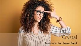  Presentation with acne woman - Presentation design having young-beautiful-woman-with-curly background and a coral colored foreground