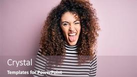  Presentation with curly hair - Presentation design enhanced with young-beautiful-woman-with-curly background and a gray colored foreground