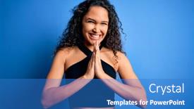  Presentation with curly hair - Beautiful PPT theme featuring young-beautiful-woman-with-curly backdrop and a teal colored foreground