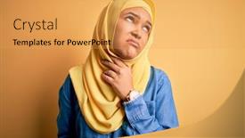  Presentation with infection - Cool new PPT theme with young-beautiful-woman-with-curly backdrop and a yellow colored foreground