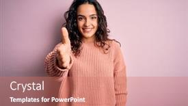  Presentation with pink business - Slide set having young-beautiful-woman-with-curly background and a coral colored foreground