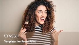  Presentation with chopsticks - Cool new presentation design with young-beautiful-woman-with-curly backdrop and a coral colored foreground