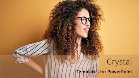  Presentation with back pain - Colorful PPT theme enhanced with young-beautiful-woman-with-curly backdrop and a coral colored foreground