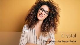  Presentation with curly hair - Colorful slide deck enhanced with young-beautiful-woman-with-curly backdrop and a coral colored foreground
