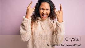  Presentation with rock star - Colorful presentation theme enhanced with young-beautiful-woman-with-curly backdrop and a coral colored foreground