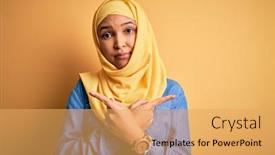  Presentation with curly hair - Cool new presentation theme with young-beautiful-woman-with-curly backdrop and a yellow colored foreground
