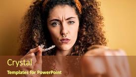 Presentation with curly hair - Slides enhanced with young-beautiful-woman-with-curly background and a tawny brown colored foreground