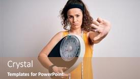  Presentation with tape measure - Slides featuring young-beautiful-woman-with-curly background and a coral colored foreground