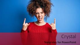  Presentation with red star - Presentation design consisting of young-beautiful-woman-with-curly background and a crimson colored foreground