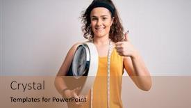  Presentation with tape measure - Cool new slide set with young-beautiful-woman-with-curly backdrop and a coral colored foreground