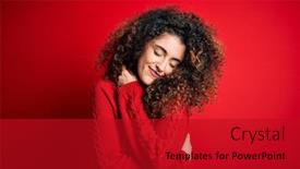  Presentation with curly hair - PPT theme having young-beautiful-woman-with-curly background and a crimson colored foreground