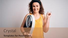  Presentation with tape measure - Presentation theme featuring young-beautiful-woman-with-curly background and a coral colored foreground