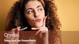  Presentation with orthodontic - Cool new slides with young-beautiful-woman-with-curly backdrop and a tawny brown colored foreground