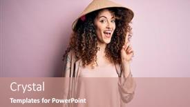  Presentation with curly hair - Colorful slides enhanced with young-beautiful-woman-with-curly backdrop and a coral colored foreground