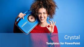  Presentation with vintage radio - Colorful presentation design enhanced with young-beautiful-woman-with-curly backdrop and a teal colored foreground