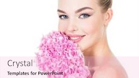  Presentation with skin health - PPT layouts having young beautiful woman with flowers near face beauty treatment concept skin care pretty female with health fresh skin of body lady with pink makeup of eyes background and a lemonade colored foreground