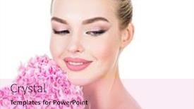  Presentation with skin health - Cool new slides with young beautiful woman with flowers near face beauty treatment concept skin care pretty female with health fresh skin of body lady with pink makeup of eyes backdrop and a lemonade colored foreground